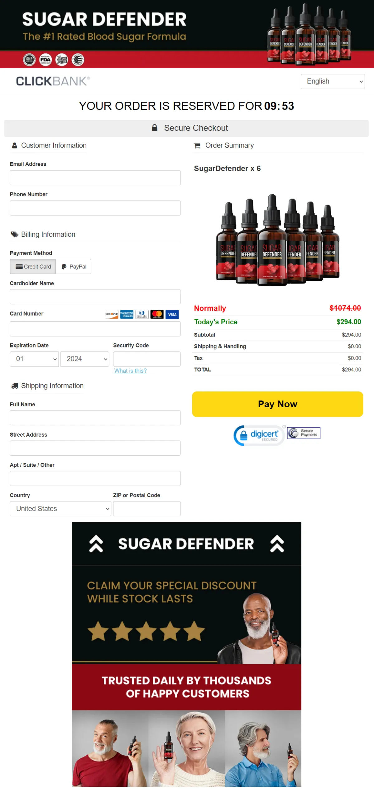 sugar defender checkout page